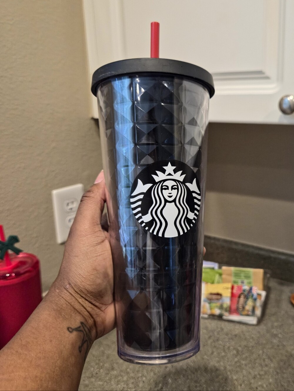 Starbucks Black Studded Cold Cup with Red Straw